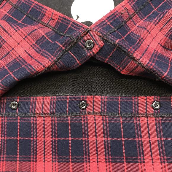 Hardy Hardy Men’s Black Skull Print Plaid Paneled Hoodie Small Rocker Peace - Picture 7 of 11